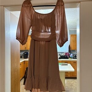 Chic Long Sleeve Brown Dress